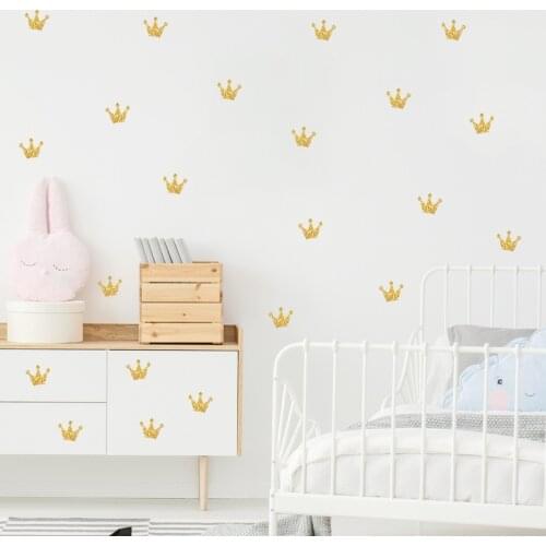Cute Golden Crown Shape Wall Sticker for Childrens Room Baby Room Art Mural Girls Gifts Decor Princess Queen Vinyl Wall Decals