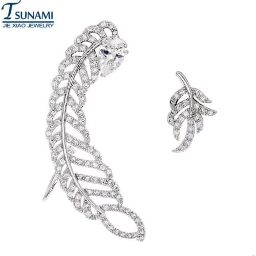 Fashion the new fashion feather micro pave cubic zirconia earrings, jewelry for women and girls all over Europe, the bride wedd