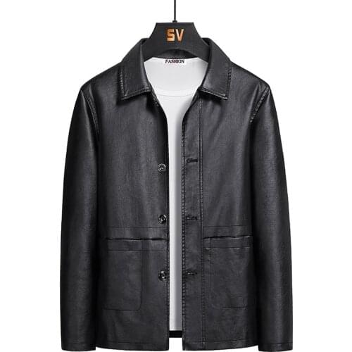 Mens Leather Jacket Fashion Trend Simple Lapel Slim Solid Color Leather Jacket M-5XL Casual Mens Jacket Chaquetas Los Hombres
