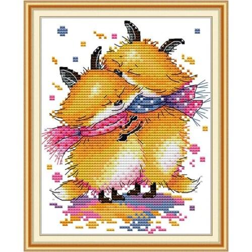 Cross Stitch Kit Little Fox Hug Pattern 14CT 11CT Printed Counted Cross Stitch Handmade Canvas Fabric Embroidery Needlework Sets