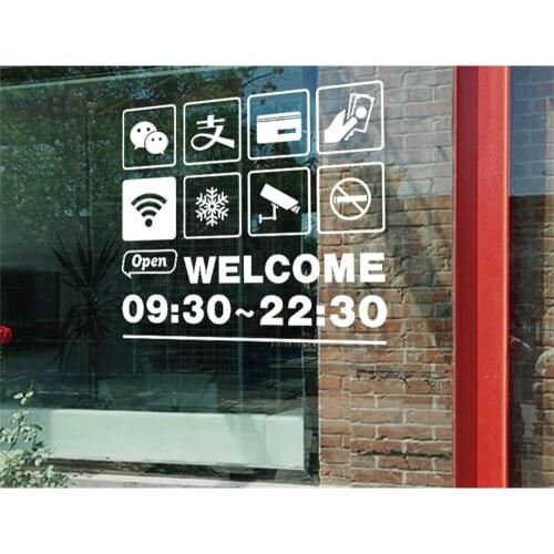 Custom Letter Number Time Opening Business Hours Wall Stickers Glass Window Sticker Signage Shop Glass Door Sticker AD Poster