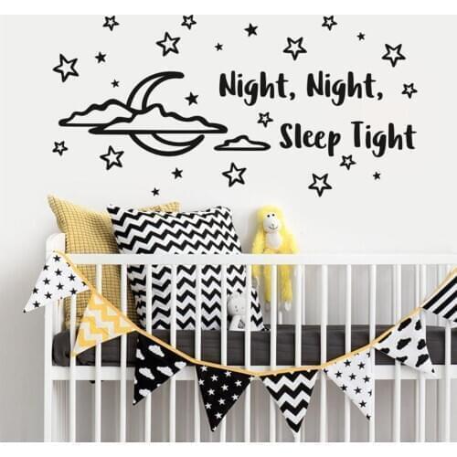 Makeyes Stars Moon Wall Sticker Nursery Wall Art Decor Sleeping Home Goodnight Wall Decal Baby Kids Bedroom Wall Decoration Q347