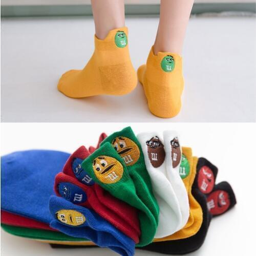 Summer women socks Solid color Cartoon anime m chocolate bean fashion wild shallow mouth felmen female invisible slipper socks