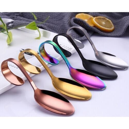 100pcs/lot New product tnew Stainless Steel Curved Handle Spoon Fork Tableware Silver Tea Coffee Spoon Mixer Flatware Kitchen Ac