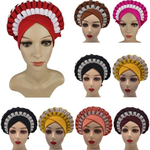 2021 Latest Designs African Accessories Auto Gele Aso Oke Headtie Nigerian Wedding Gele Ready to Wear Turban Head Wraps Fashion