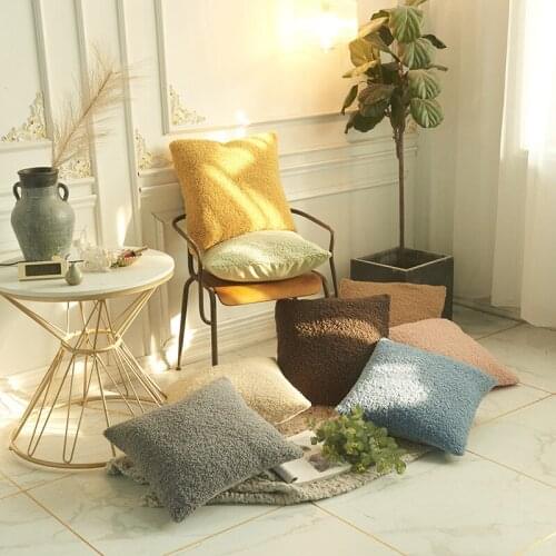Solid Color Simple Modern Teddy Plush Pillow Sofa Pillow Cushion Cover without Core