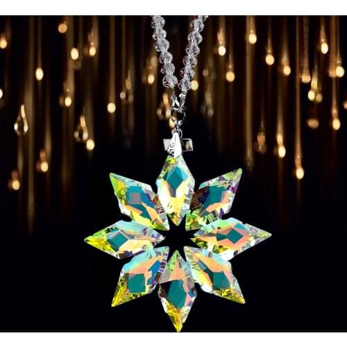Creative Aurora Snowflake High-grade Fire Polished AB Color Crystal Pendant Car Pendant Rear-view Mirror Home Pendant Accessory