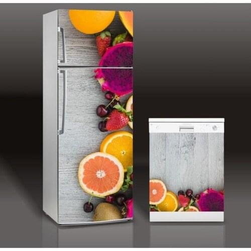 Wholesale 3D Fruit and Vegetables SelfAdhesive Dishwasher Refrigerator Freeze Sticker Kids Art Fridge Door Cover Wallpaper