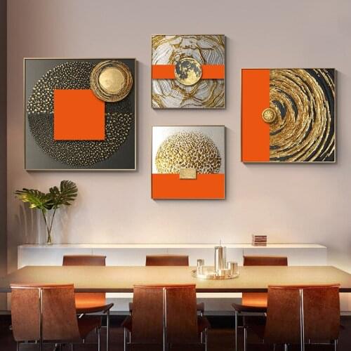 Orange Abstract Living Room Home Decoration Sofa Background Wall Square Modern Minimalist Porch Printed Canvas Atmospheric Mural