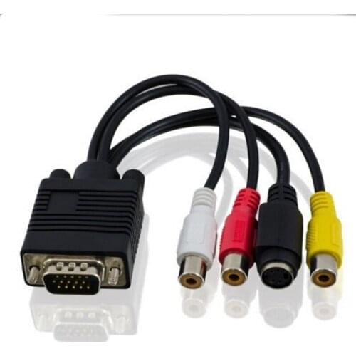 VGA Male To S-Video 3 RCA Female Composite AV TV Out Adapter Converter M/F Cable for PC Laptop
