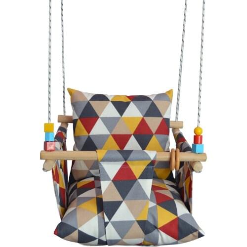 New Generation Unisex Baby Swing Ceiling Hanging Wooden Handmade Baby Child Hammock Home Type Linen Fabric Swing Triangle Red