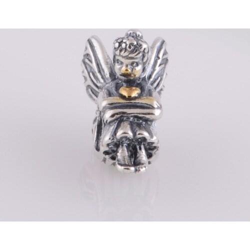S925 Sterling Silver Gold Fairy Pixie Charm Beads DIY Jewelry Accessories Fit Original Pandora Charms Bracelet LW276