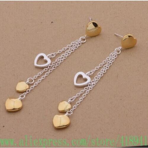 Silver Plated earrings , Silver Plated fashion jewelry , Two color heart hanging /egxamyea bhzajzga AE295