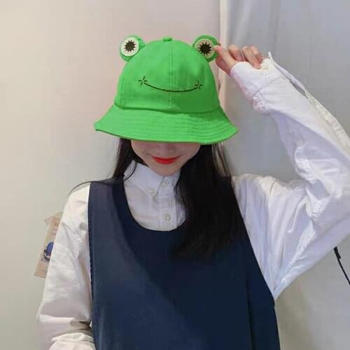 Cute Frog Bucket Hat, Spring Summer Cotton Bucket Sunhat for Adult Women Wide Brim Fisherman Sun Hat Photo Props
