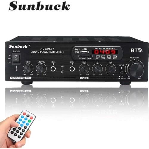 SUNBUCK 2500W 110/220V bluetooth Dual Channel Karaoke Mic Input Digital Reverb Home Stereo Amplifier Support USB SD FM AUX Input