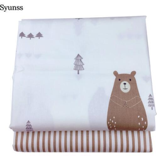 Syunss Bear Stripe Printed Twill Cotton Fabric DIY Handmade Sewing Patchwork Baby Cloth Bedding Textile Quilting Tilda Tissus