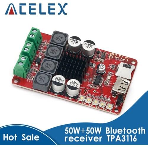 TPA3116 50W+50W Bluetooth Receiver Digital Audio Amplifier Board TF card U-disk Player FM Radio with Remote Controller