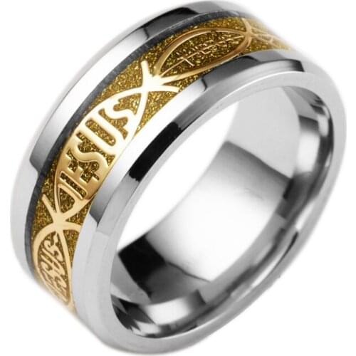 UAGE High quality large size 316 Titanium Steel Silver Color gold color jesusLetter bible wedding band ring men women