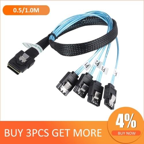 Internal Mini SAS SFF-8087 36-Pin to 4 SATA 7-Pin Forward Breakout Cable 12Gbps 70cm 1M Hard Drive Data Splitteer Cable Cord New