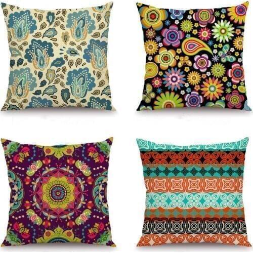 XUNYU Linen Pillowcase Sofa Decorative Pillow Cover Cartoon Flower Patterns Square Cushion Cover 45X45cm KQ47