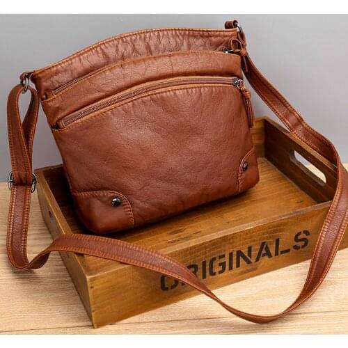 Women New Soft PU Leather Shoulder Bag Retro Messenger Bag Double Zipper Female Big Capacity Business Daily Shopping Handbags