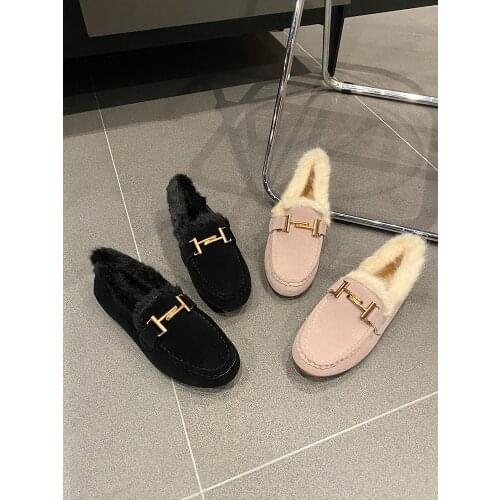 All-Match Korean Shoes Casual Female Sneakers Shallow Mouth Slip-on Dress Flats Women Autumn Round Toe Loafers Fur 2021 Slip On