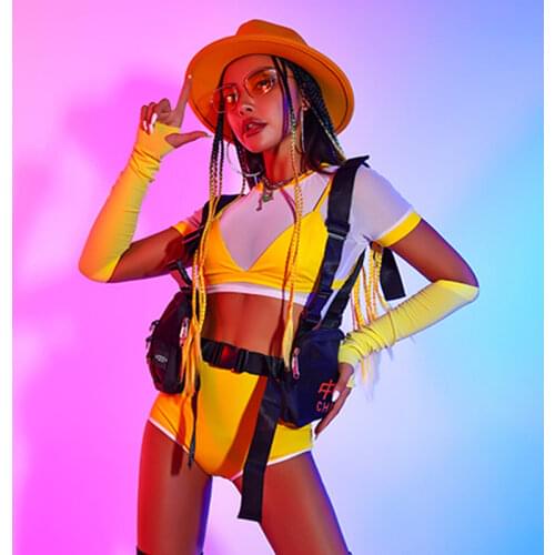 Bar DJ GoGo Dance Costume Women Jazz Clothing Wig Headwear Blue Bikini Hip Hop Show Sexy Costumes Rave Stage Outfits Wear BL4435