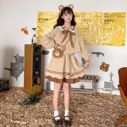 College Style Set Womens Autumn 2020 New University Style Japanese Style Coat Skirt kawaii clothing sweet lolita dress