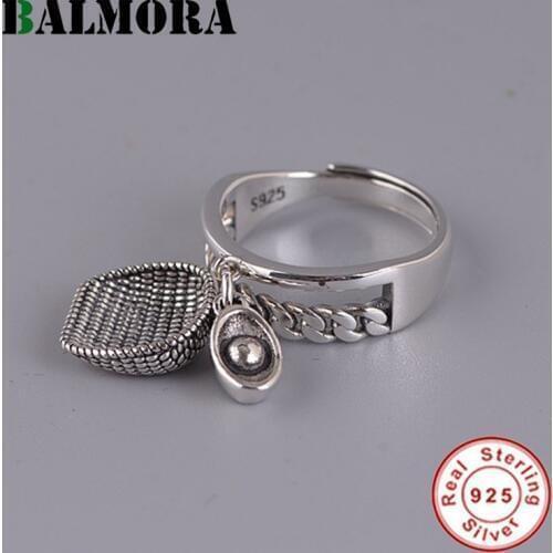 BALMORA 100% Pure 925 Sterling Silver Open Adjustable Rings For Women Funny Ingot Tassel Ring Finger Ring Daily Jewelry Gift