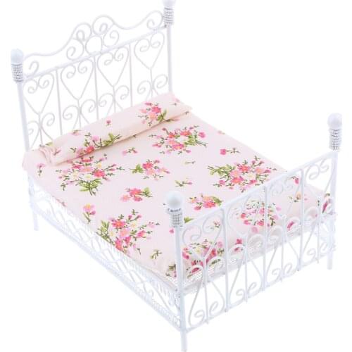1:12 Metal Double Bed & Mattress Dollhouse Miniature Furniture Accessories