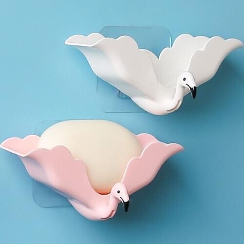 1Pc Soap Holder Bathroom Shower Soap Dish Shower Plates Soap Storage Box with Drain Wall Mounted Self Adhesive Plastic Bath Tray