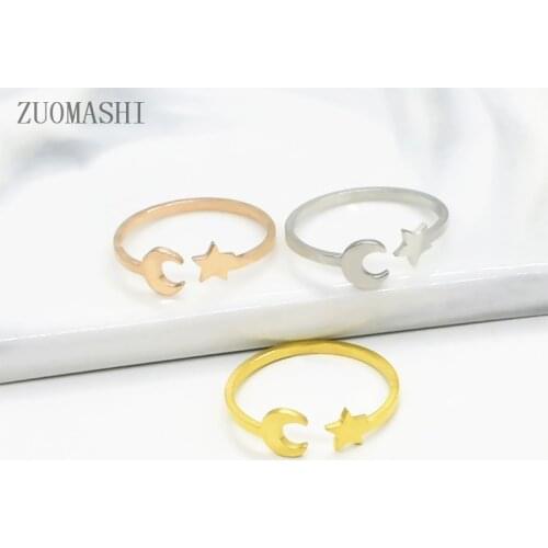 10pcs Open Star & Moon Ring Stainless Steel Adjustable Wrap Ring Crescent Moon Thumb Ring Best Friend Birthday Gifts wholesale