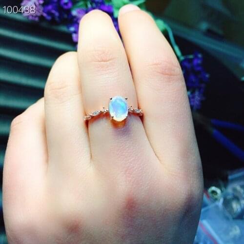 100% Natural 6mm*8mm Opal Ring for Daily Wear 925 Silver Opal Jewelry Fashion White Opal Silver Ring Gift for Woman