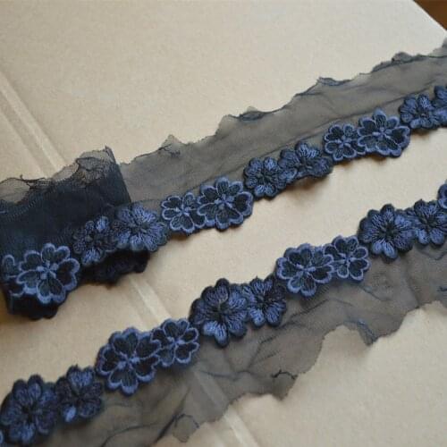 17YDS Lace Trim Black Mesh Black Gray Mixed Flower Embroidered Scalloped Tulle Lace 5cm Wide High Quality Wedding Skirt Garment