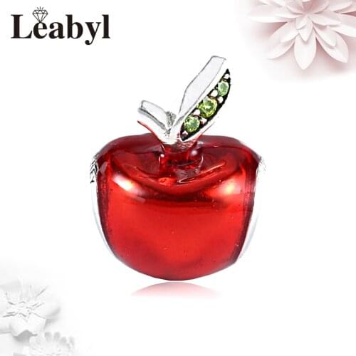 2PCS/LOT Fashion Christmas Apple Bead fit Bracelet Red Apple Green Leaf Charm fit Bracelets & Bangles DIY Jewelry Making