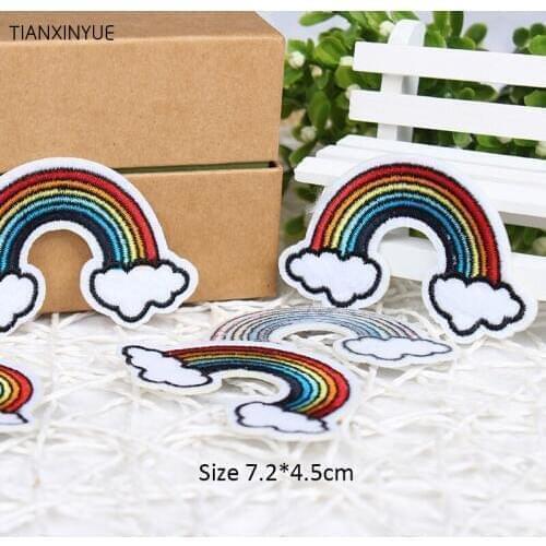 20pcs/lot 7.2*4.5cm Rainbow patches clouds embroidered Iron On cartoon Patches garment Appliques DIY accessory Free Shipping
