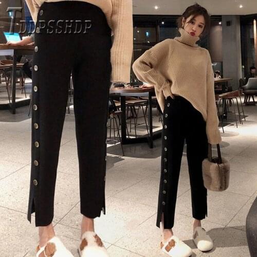 2019 Knitting Wide Leg Women Pants Ins Popular Korean Slim Female Trousers