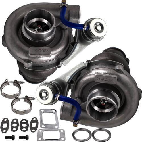 2pcs T04E T3/ T4 Turbo Turbocharger Compressor Internal Wastegate V-band Flange Chrome Universal Turbine .63 A/R .5A/R