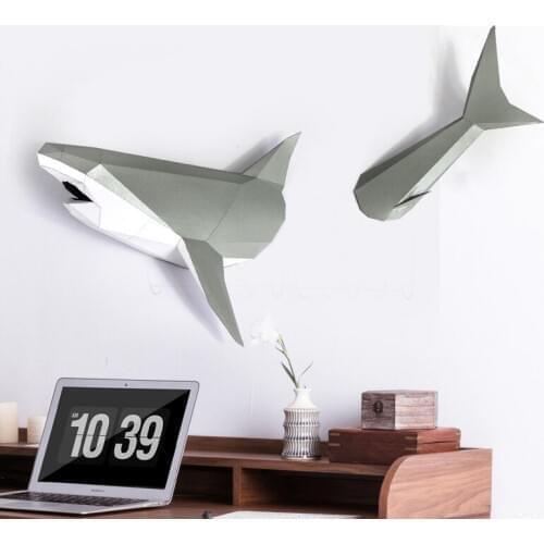 3D Shark Animal Paper Model Toy Home Wall Decor Living Room Decor DIY Paper Craft Model Party Gifts props Wall hanging Ornaments