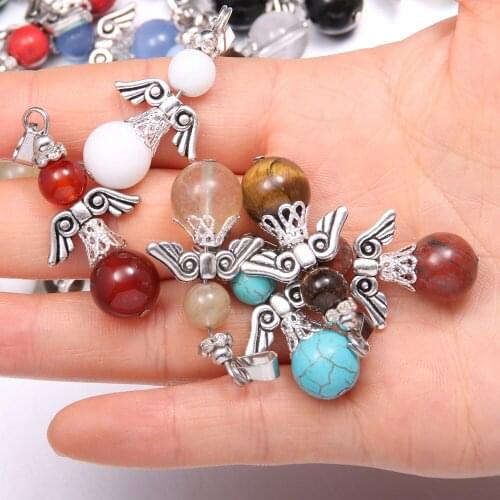 2pcs Natural Stone Agates Angel Shape Tiger Eye / Smoky Quartzs Charms Pendants for DIY Necklace Earring Jewelry Making 12x32mm