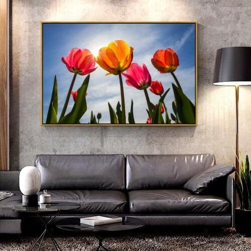 Artcozy Oil Canvas Painting tulips-bloom-sunny-day For Home Decoration Wall Art