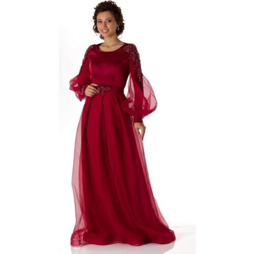 SHECCA (63201) Burgundy Colored Long Sleeve Satin Dress