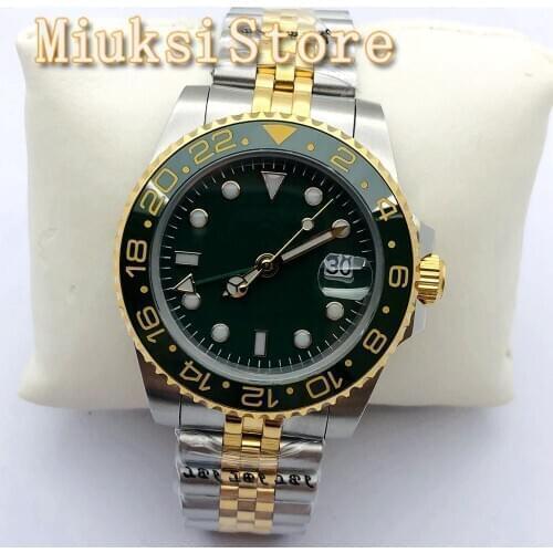BLIGER 40mm Mens Top Luxury Watch Sapphire Glass Ceramic Bezel Green Sterile Dial Luminous Mens GMT Automatic Watch Gift