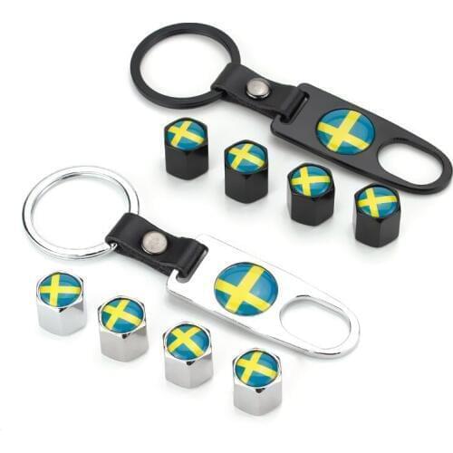 For Swedish flag Logo Wheels Tire Valve Stem Caps Sticker For Cadillac Toyota Fiat Jaguar Freelander 2 Nissan Mazda Honda Dodge