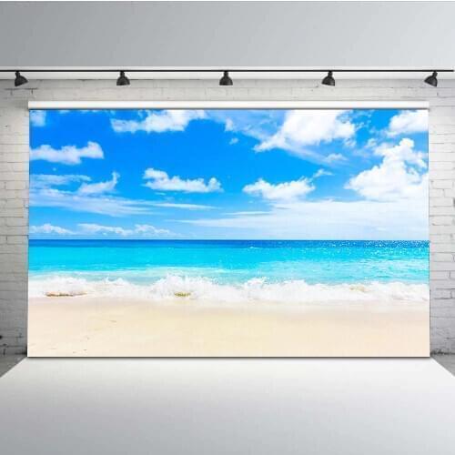 Mehofoto Photography Backdrops Blue Sky and Sea Wave Photo Booth Background for Sandy Beach Props Summer Holiday G-512