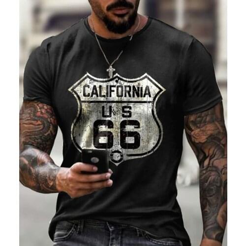 California 66 Mens Short-Sleeved Sports T-Shirt Printing Casual T-Shirt Fashion Streetwear Oversized Top Summer New Style 6XL
