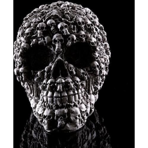 HeyMamba Resin Human Skull Skeleton Bones Statue Human Shaped Skeleton Head Model Halloween Decor Art Props