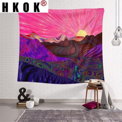 HKOK Abstract Sunrise Landscape Tapestry Wall Hanging Covering Rugs Background Cloth Beach Mat Blanket Art Bedroom Dorm Home Dec