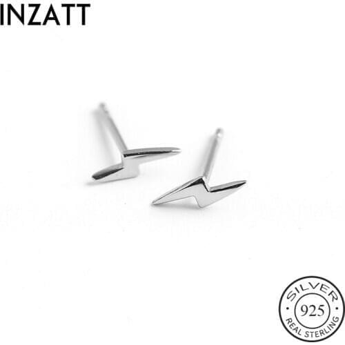 INZATT Real 925 Sterling Silver Lightning Stud Earrings For Fashion Women Party Fine Jewelry Minimalist Punk Accessories Gift