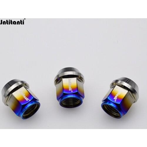 Cone seat open end Gr5 titanium M12*1.5*27 wheel hub nut blue
